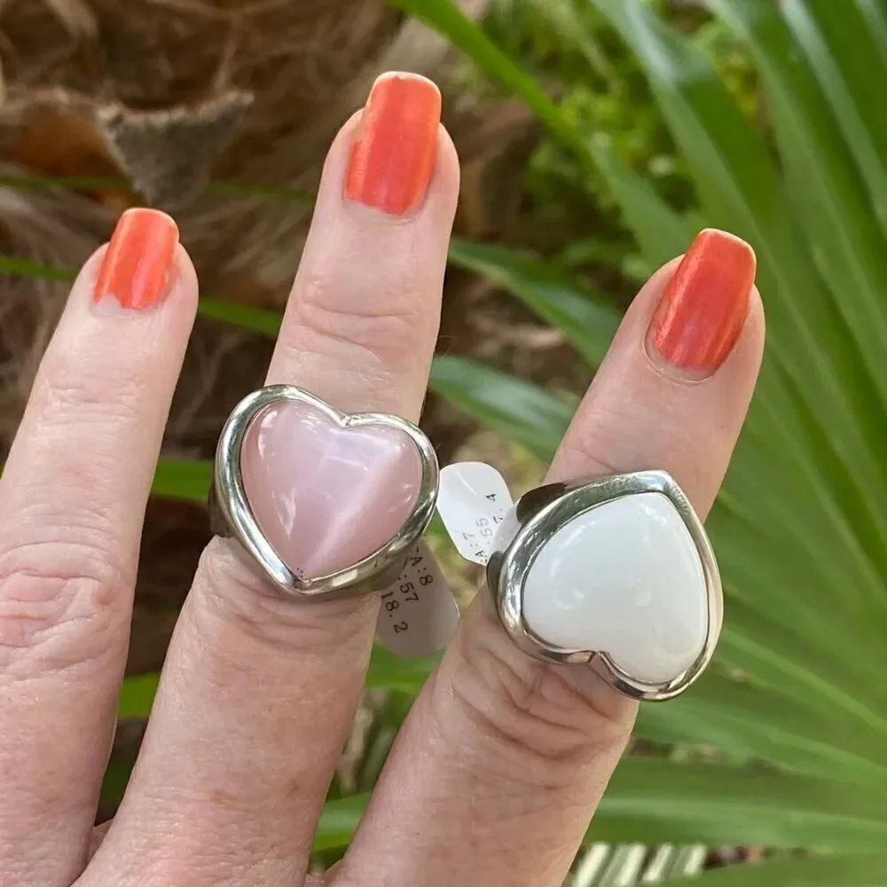 Vintage Ed Force Stainless Steel Large Heart Stone Ring Size 8